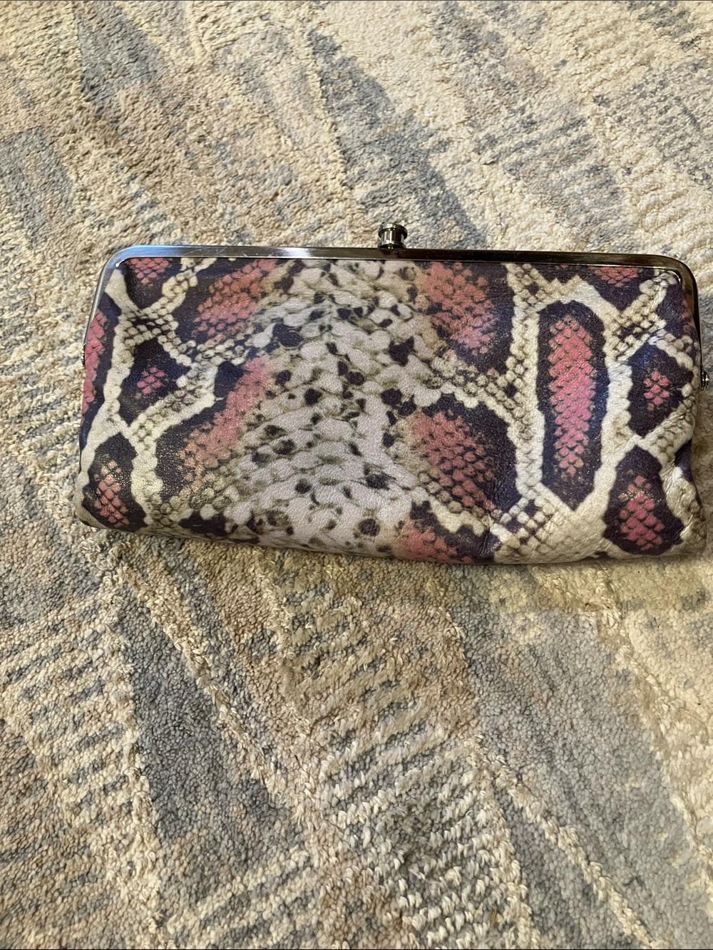 HOBO Snake-Print Clutch in Pink, Cream and Black
